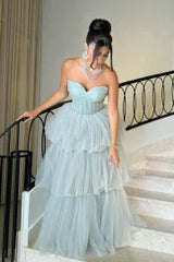 Shinning Tulle Strapless Sweetheart Sleeveless Long Formal Dress