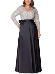 A Line Princess V Neck Long Sleeves Floor Length Mother Of The Bride Dresses With Pocket Sequins