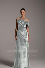 One Shoulder Strapless Sleeveless Long Mermaid Formal Dress With Pleated