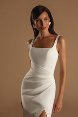 Straps Sleeveless Long Mermaid Formal Dress With Split Pleated