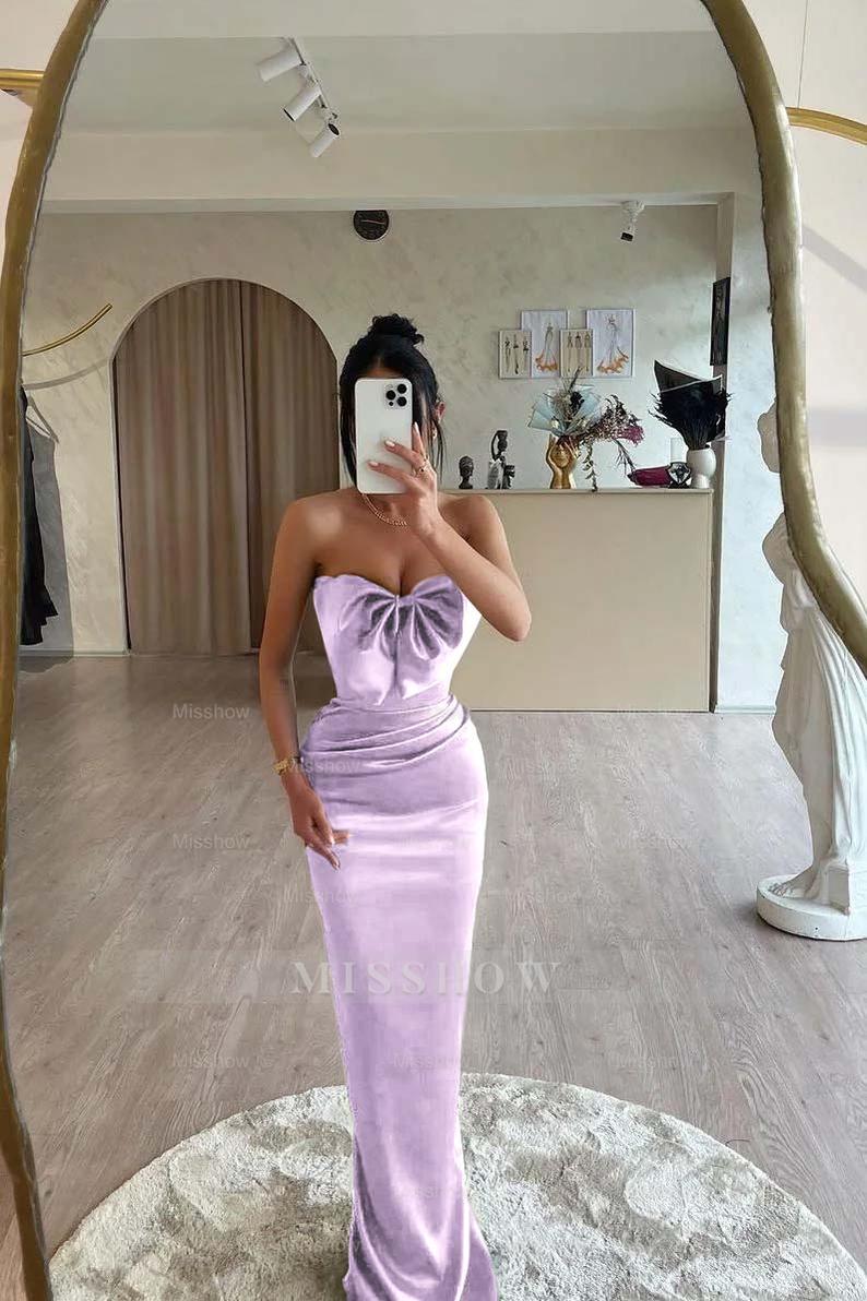 Strapless Sleeveless Long Mermaid Formal Dress With Bowknot Pleated