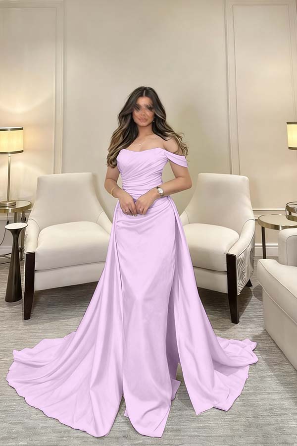 Off The Shoulder Sleeveless Long Mermaid Formal Dress With Pleated