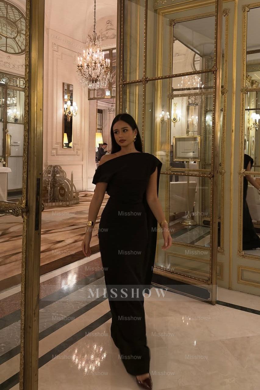 Black Off the Shoulder Sleeveless Mermaid Long Formal Dress With Ruffles