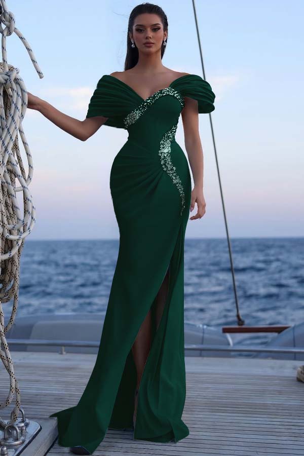 Off the Shoulder Sleeveless Long Mermaid Formal Dress With Sequins