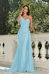 One Shoulder Sleeveless Long Mermaid Formal Dress With Pleated
