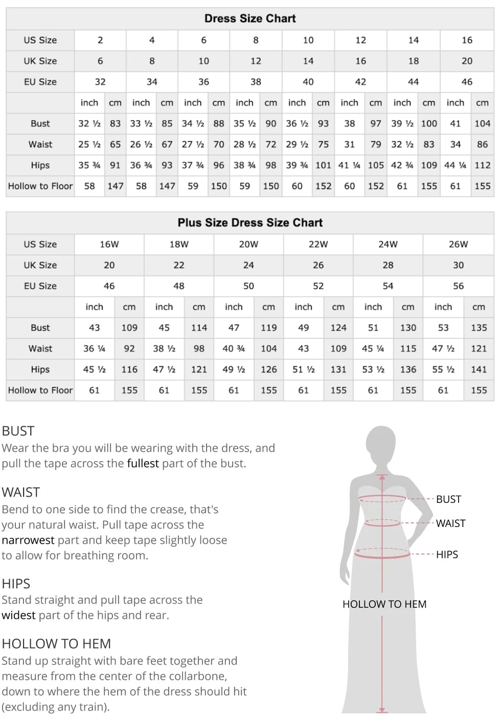 misshow size chart