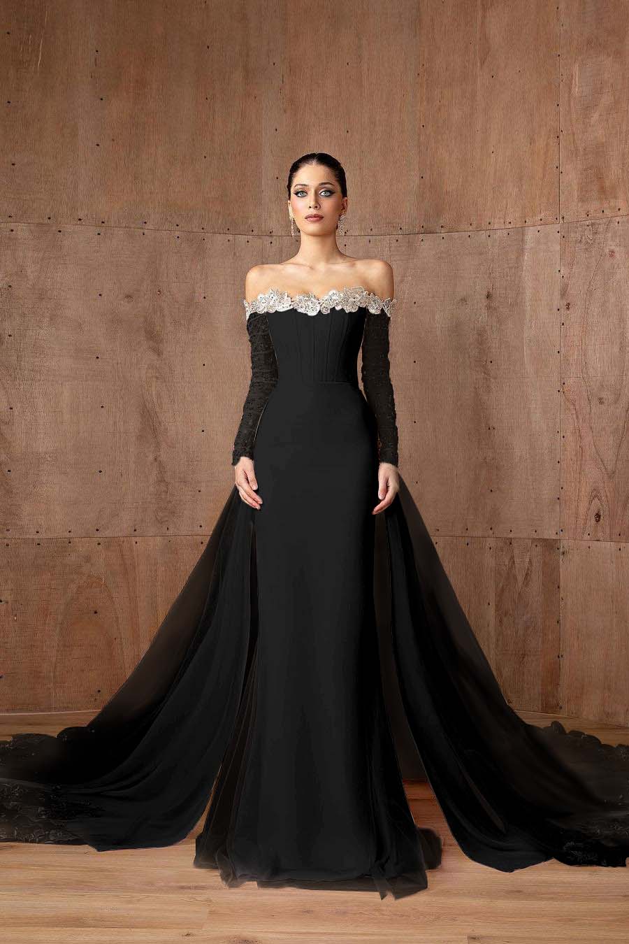 Strapless Long Sleeves Mermaid Long Formal Dress With Appliques