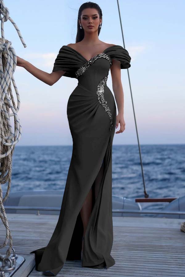 Off the Shoulder Sleeveless Long Mermaid Formal Dress With Sequins