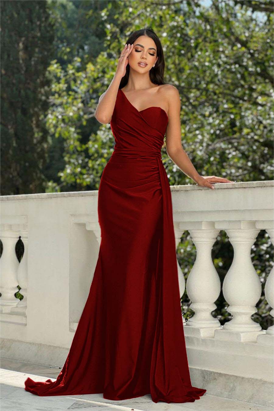 One Shoulder Sleeveless Long Mermaid Formal Dress With Pleated