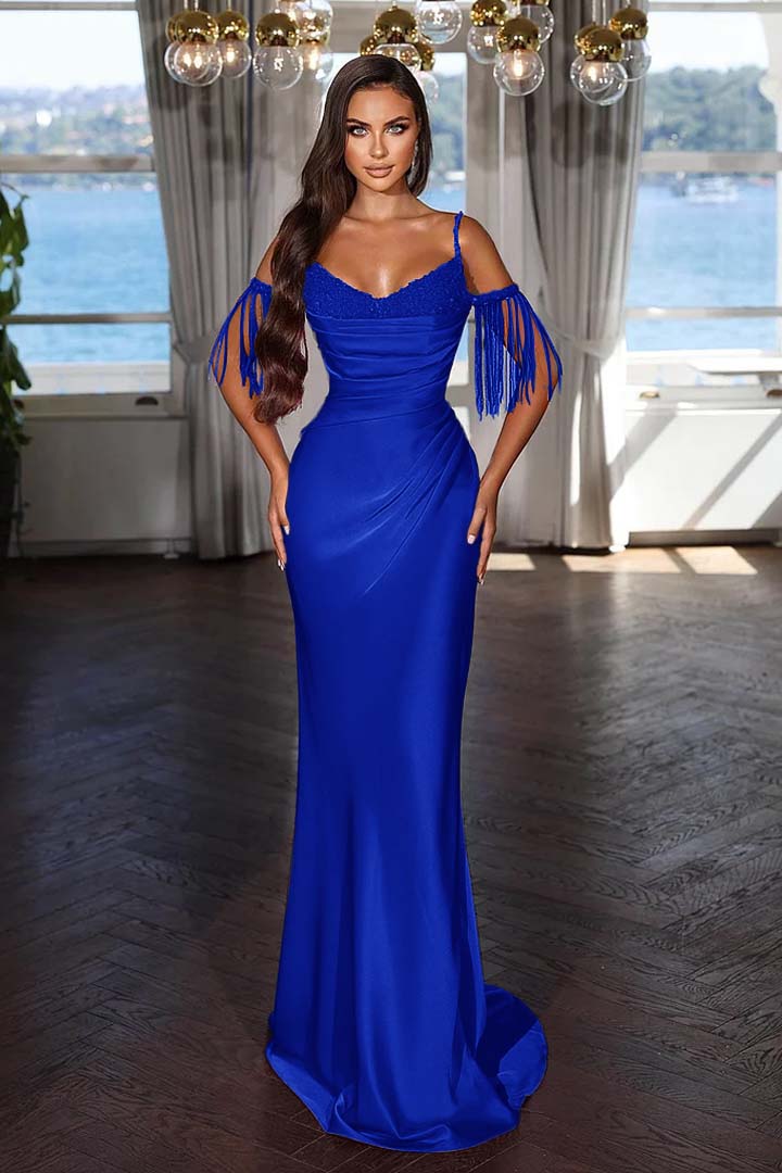 Off the Shoulder Sleeveless Mermaid Long Formal Dress With Tassel