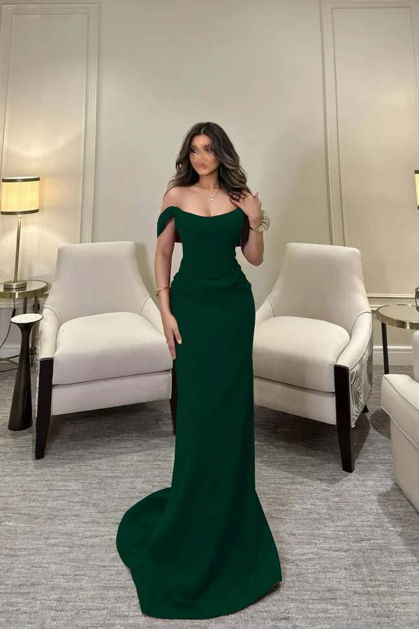 Off The Shoulder Sleeveless Long Mermaid Formal Dress With Pleated