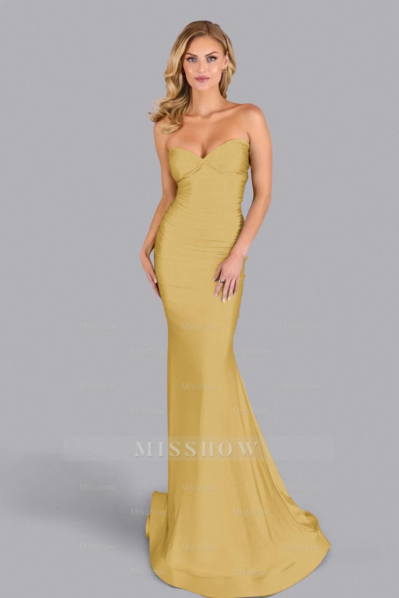 Strapless Sleeveless Long Mermaid Formal Dress With Pleated