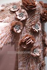 A Line Bateau Formal Dress Long Sleeves Sweep With Flower Appliques