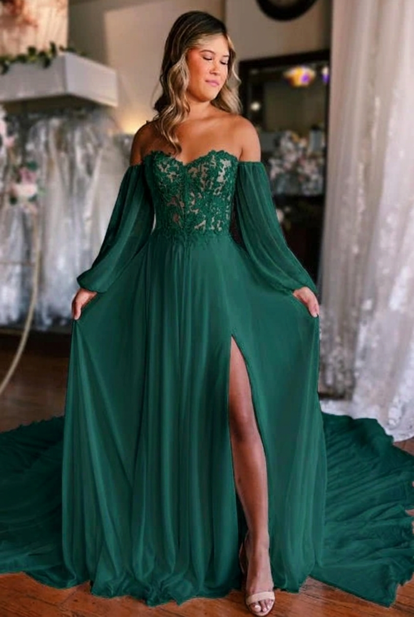 Dark green sweetheart front-split A-line wedding dress