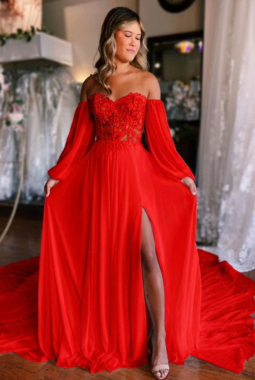 Red sweetheart front-split A-line wedding dress