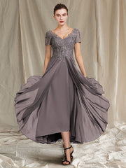 A Line Princess V Neck Tea Length Mother Of The Bride Dresses