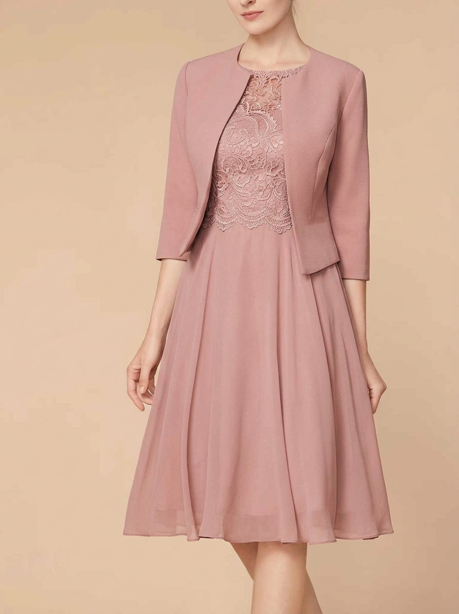 A-Line/Princess 3/4 Length Sleeve Knee Length Mother of the Bride Dresses with Wraps