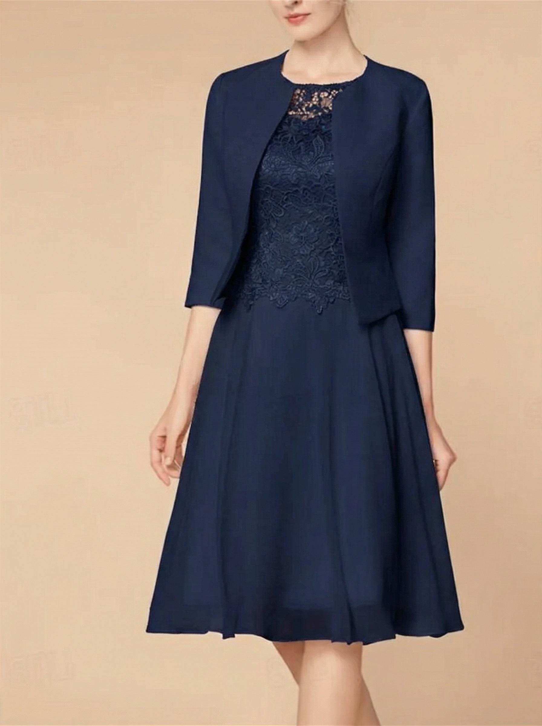 A-Line/Princess 3/4 Length Sleeve Knee Length Mother of the Bride Dresses with Wraps