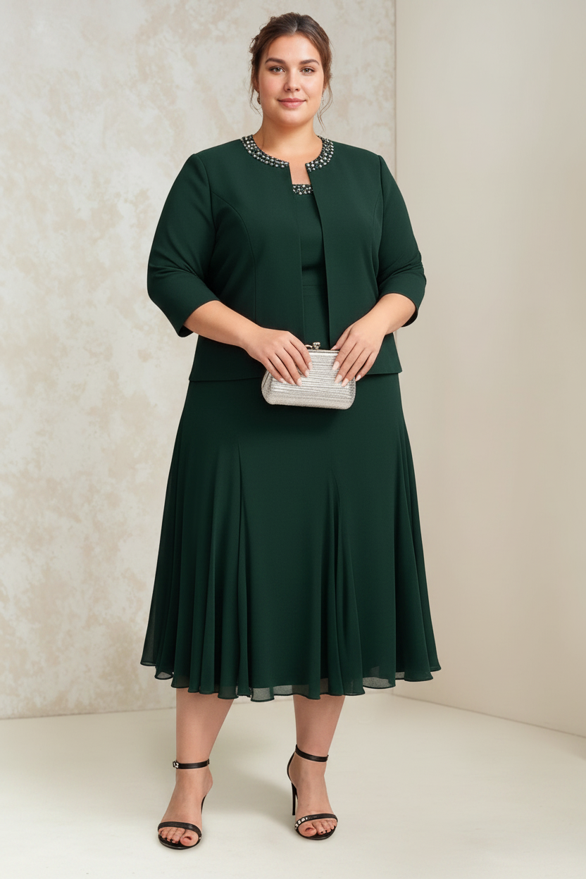 A-Line/Princess Chiffon Scoop Plus Size Mother of the Bride Dresses with Wrap/Jacket Beading