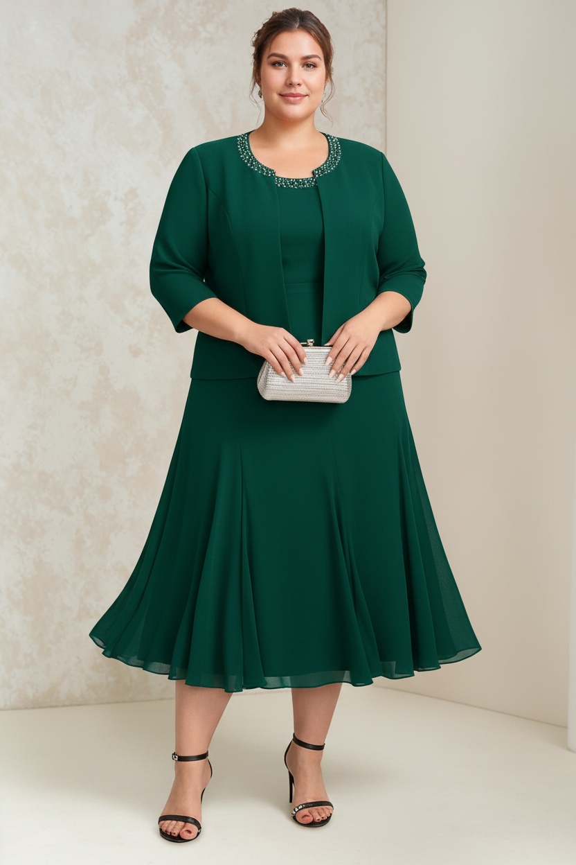 A-Line/Princess Chiffon Scoop Plus Size Mother of the Bride Dresses with Wrap/Jacket Beading