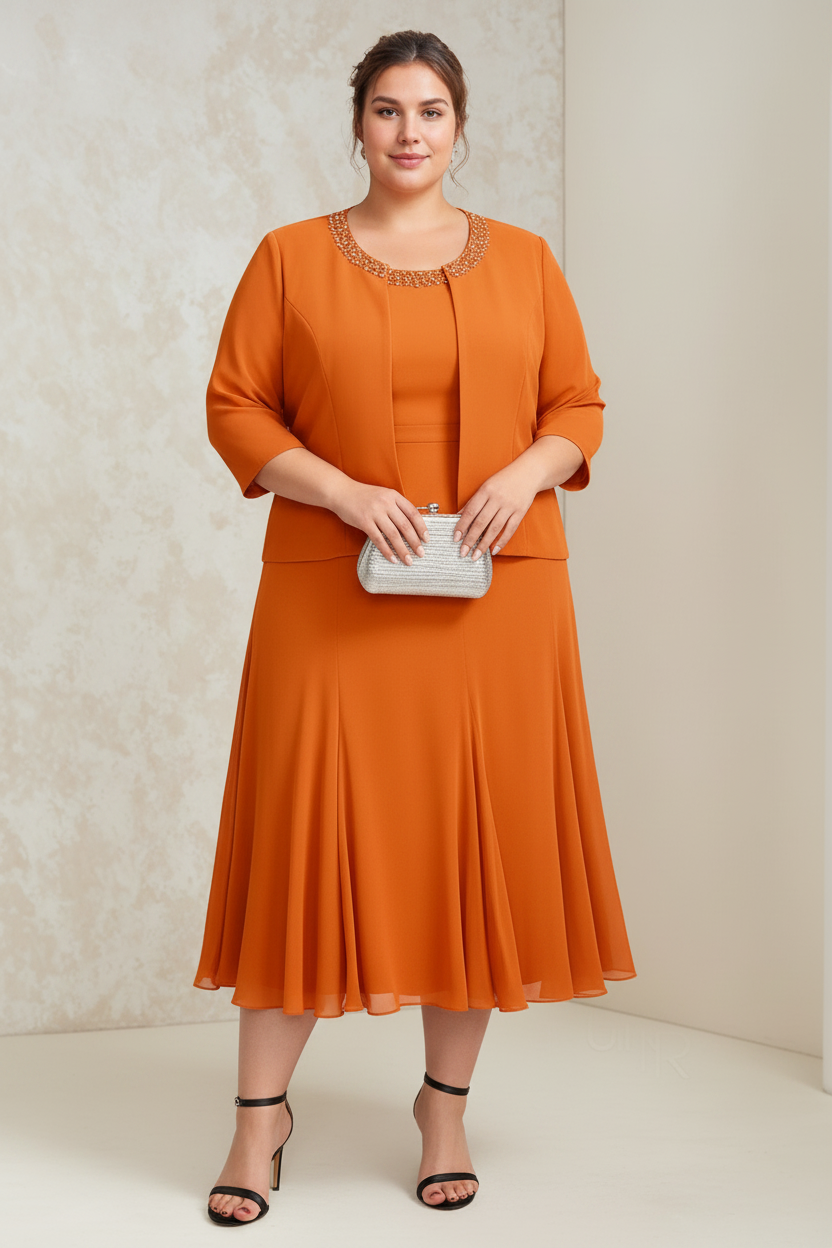 A-Line/Princess Chiffon Scoop Plus Size Mother of the Bride Dresses with Wrap/Jacket Beading