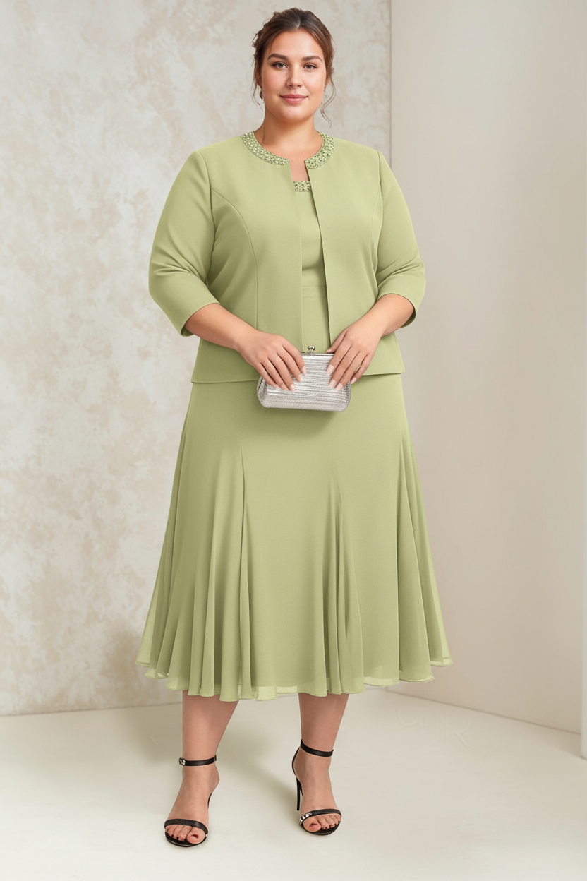 A-Line/Princess Chiffon Scoop Plus Size Mother of the Bride Dresses with Wrap/Jacket Beading