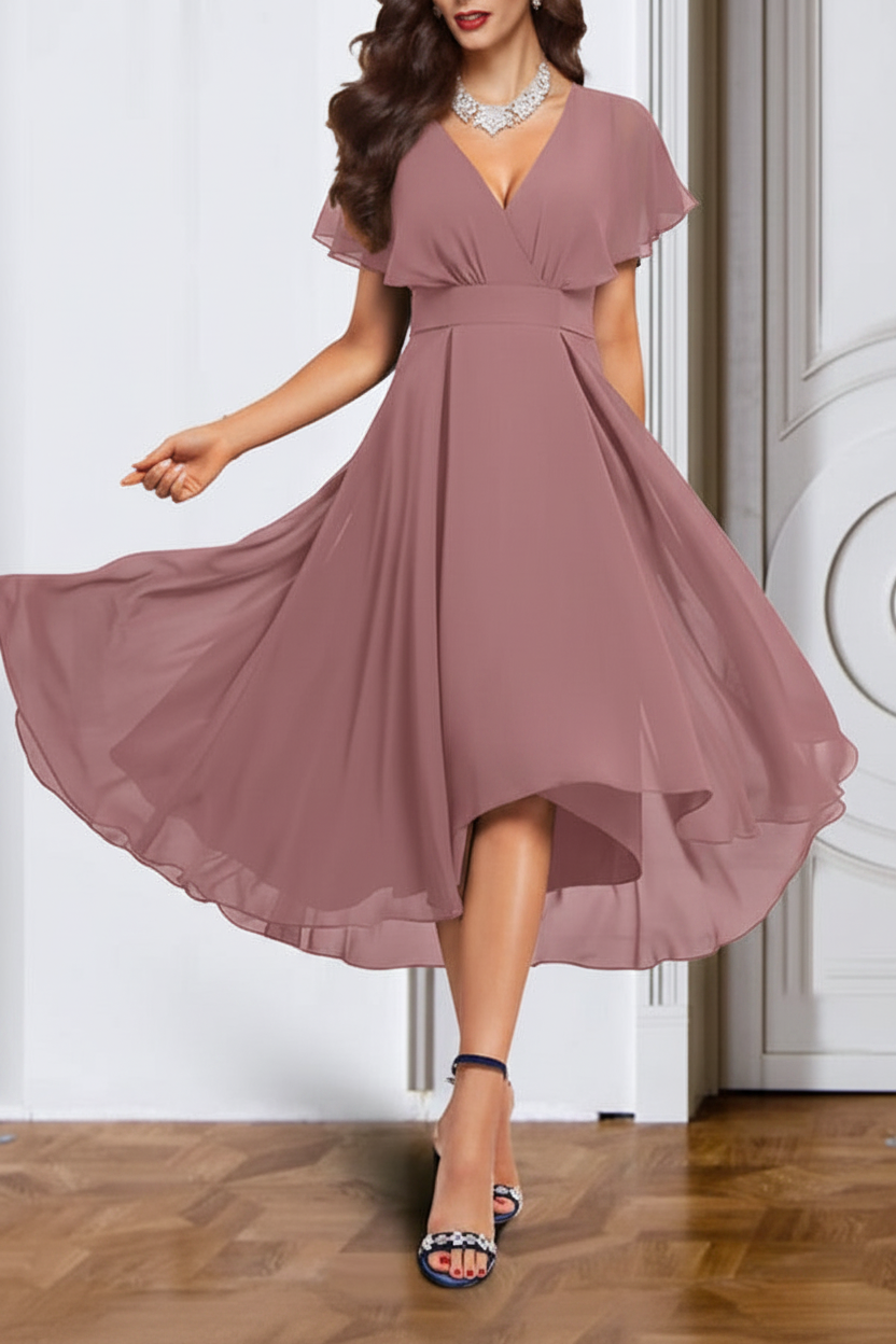 A-Line/Princess Chiffon V-Neck Short Sleeves Mother of the Bride Dresses with Belt
