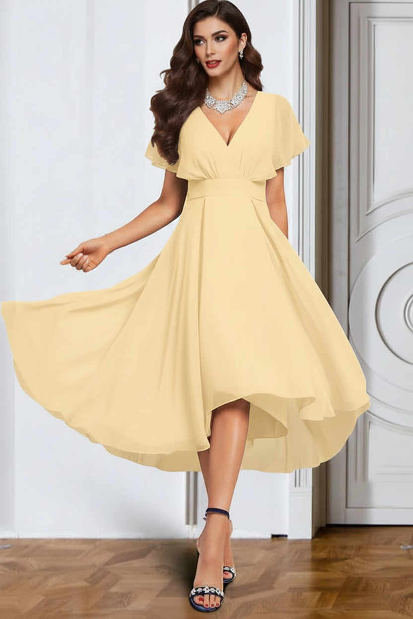 A-Line/Princess Chiffon V-Neck Short Sleeves Mother of the Bride Dresses with Belt