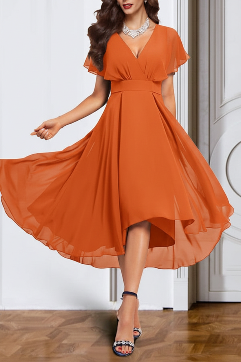 A-Line/Princess Chiffon V-Neck Short Sleeves Mother of the Bride Dresses with Belt