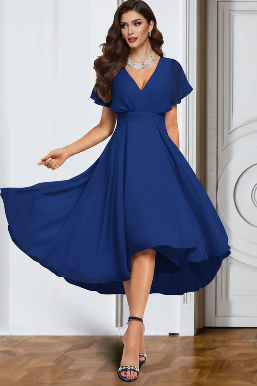 A-Line/Princess Chiffon V-Neck Short Sleeves Mother of the Bride Dresses with Belt