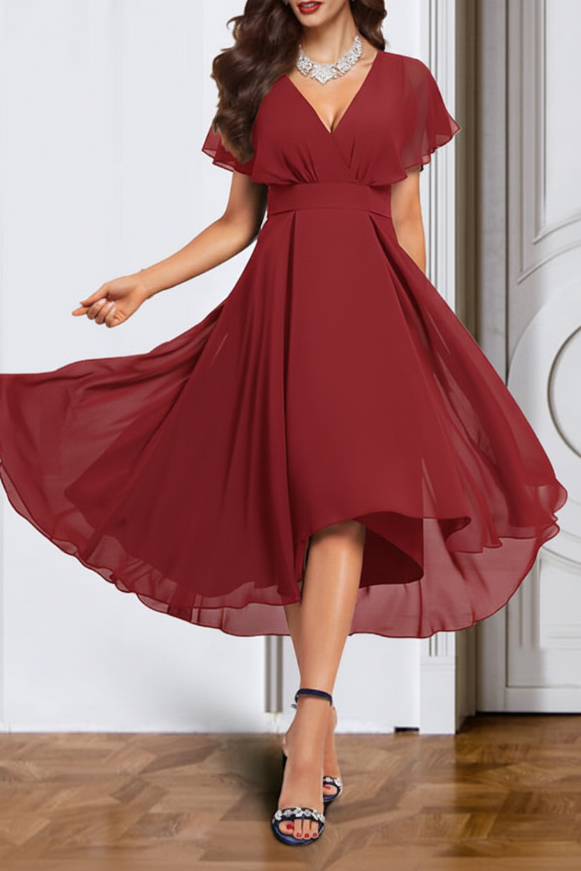 A-Line/Princess Chiffon V-Neck Short Sleeves Mother of the Bride Dresses with Belt