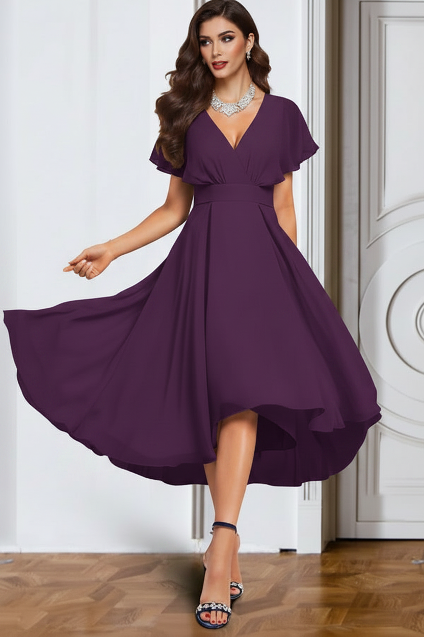 A-Line/Princess Chiffon V-Neck Short Sleeves Mother of the Bride Dresses with Belt