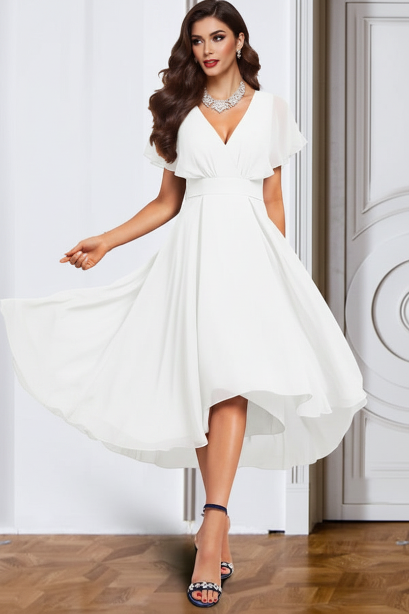 A-Line/Princess Chiffon V-Neck Short Sleeves Mother of the Bride Dresses with Belt