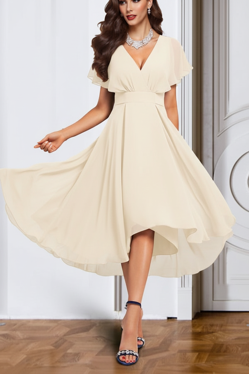 A-Line/Princess Chiffon V-Neck Short Sleeves Mother of the Bride Dresses with Belt