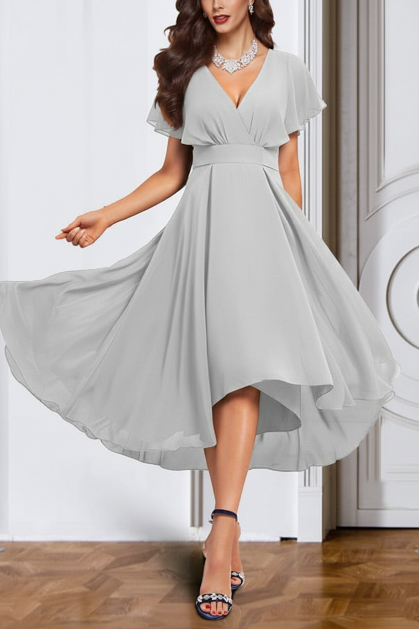 A-Line/Princess Chiffon V-Neck Short Sleeves Mother of the Bride Dresses with Belt