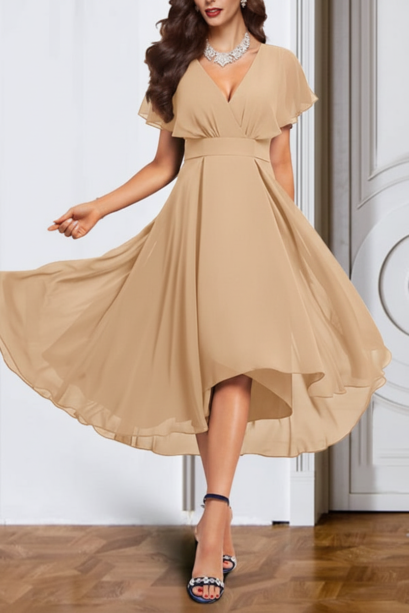 A-Line/Princess Chiffon V-Neck Short Sleeves Mother of the Bride Dresses with Belt