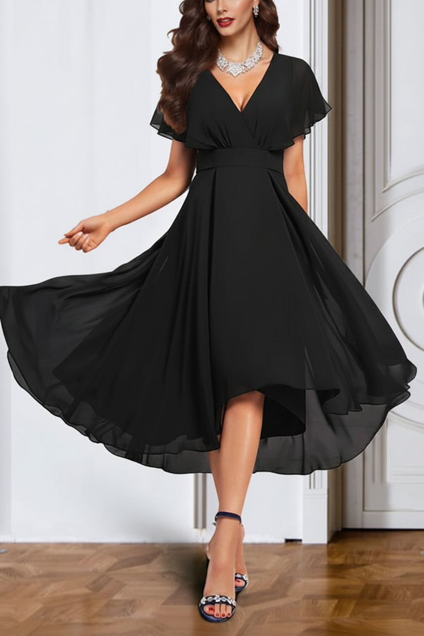 A-Line/Princess Chiffon V-Neck Short Sleeves Mother of the Bride Dresses with Belt