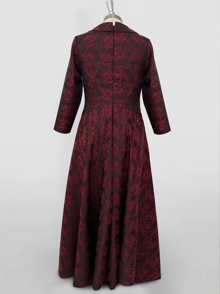 A-Line/Princess Floral Print Red Rose Mother of the Bride & Groom Dresses with V-Neck Long Sleeves