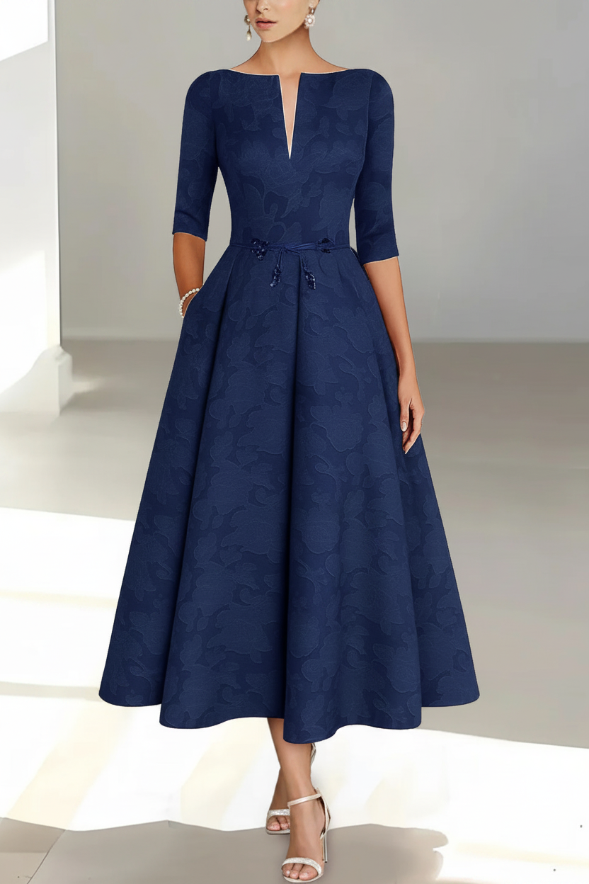 A-Line/Princess Half Sleeves Ankle Length Rose Lace Applique Mother Of The Bride Dresses & Groom With Pockets