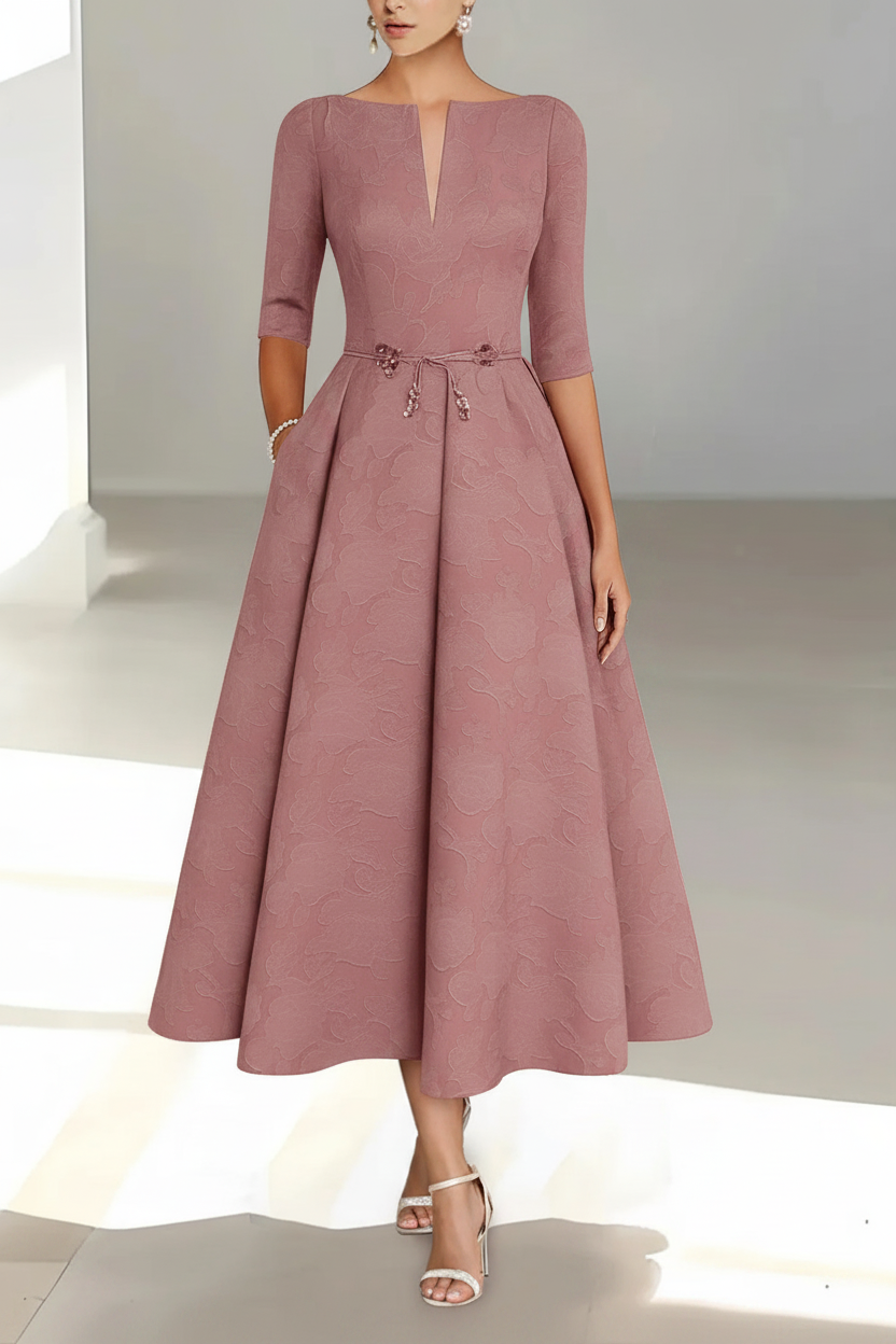 A-Line/Princess Half Sleeves Ankle Length Rose Lace Applique Mother Of The Bride Dresses & Groom With Pockets