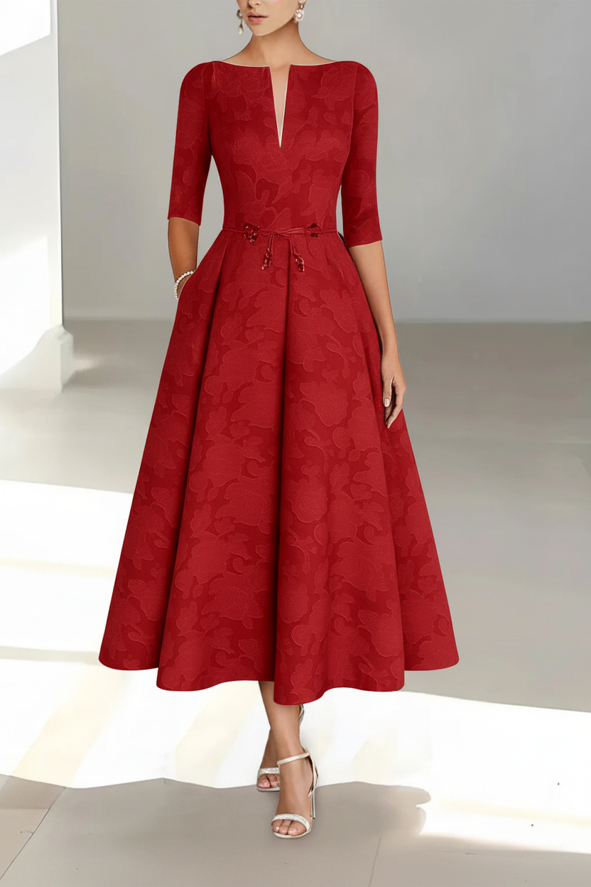 A-Line/Princess Half Sleeves Ankle Length Rose Lace Applique Mother Of The Bride Dresses & Groom With Pockets