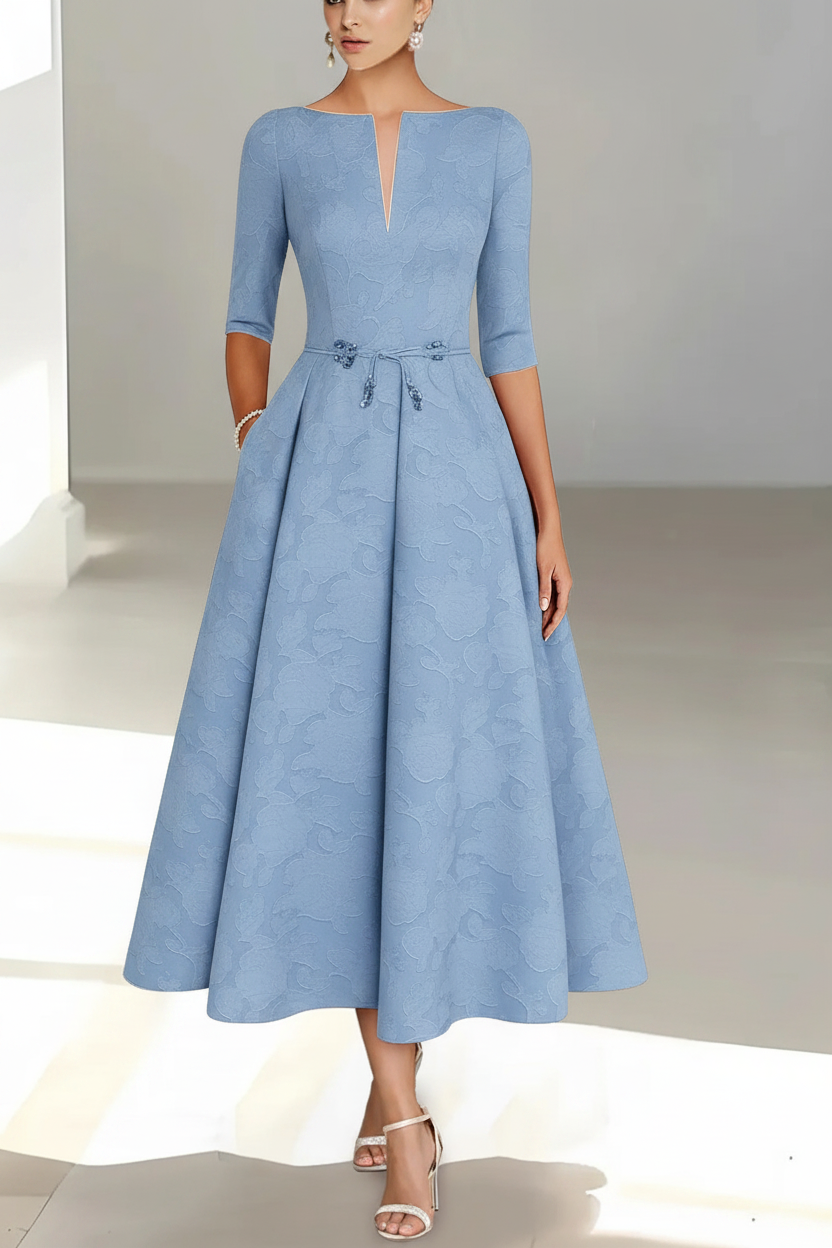 A-Line/Princess Half Sleeves Ankle Length Rose Lace Applique Mother Of The Bride Dresses & Groom With Pockets