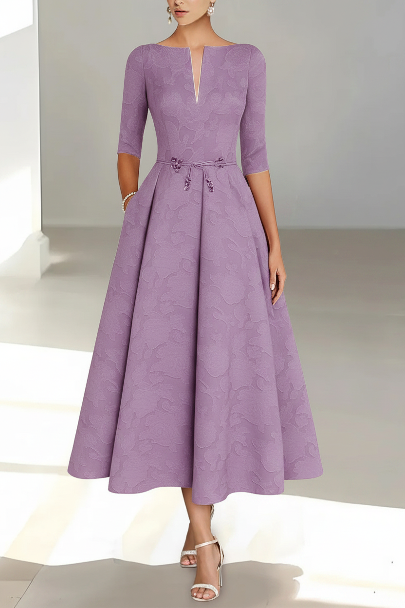 A-Line/Princess Half Sleeves Ankle Length Rose Lace Applique Mother Of The Bride Dresses & Groom With Pockets