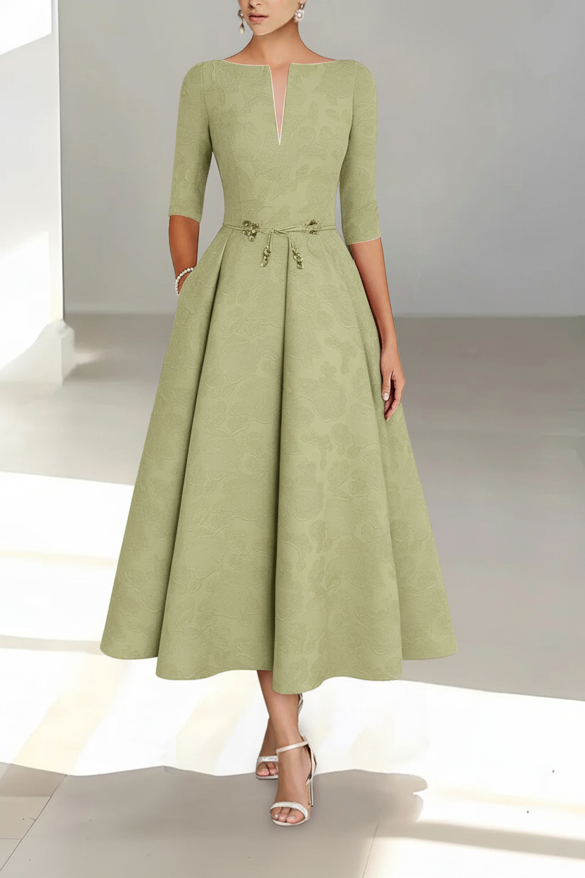 A-Line/Princess Half Sleeves Ankle Length Rose Lace Applique Mother Of The Bride Dresses & Groom With Pockets