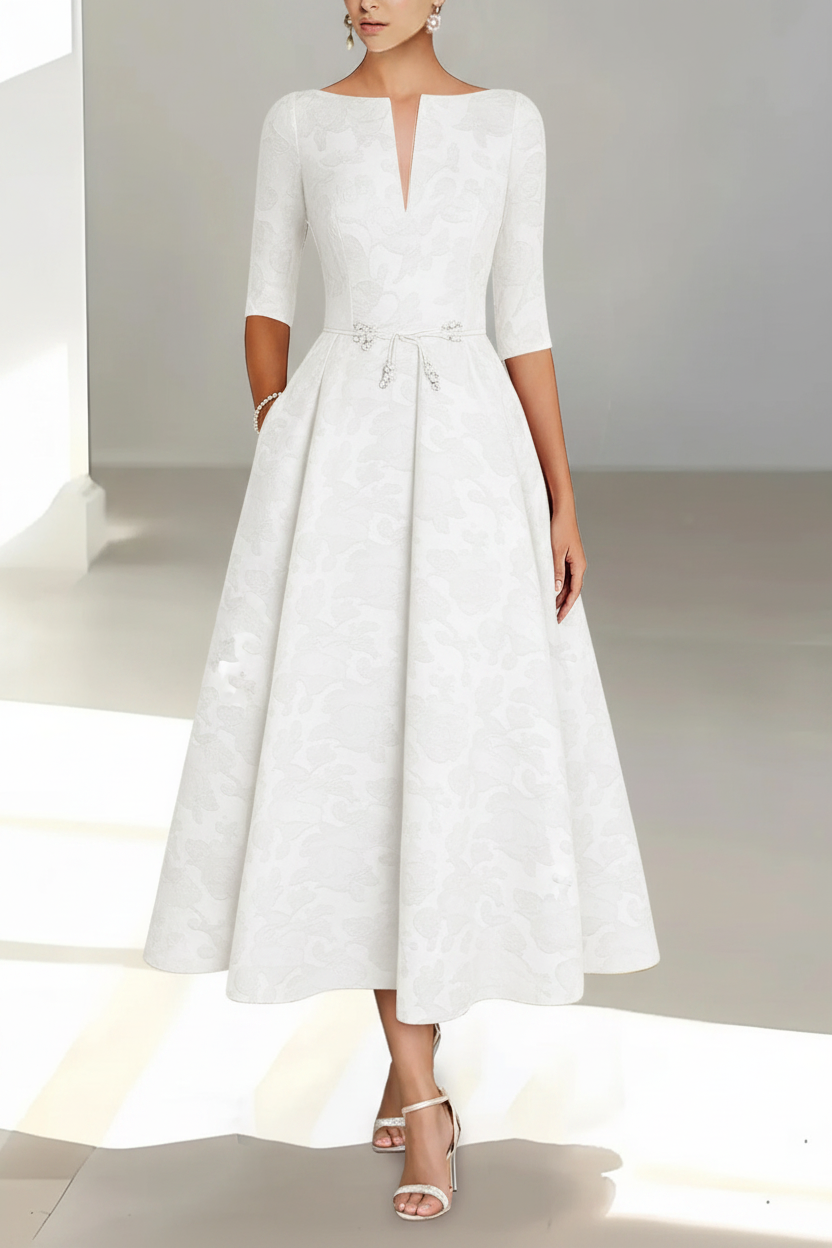 A-Line/Princess Half Sleeves Ankle Length Rose Lace Applique Mother Of The Bride Dresses & Groom With Pockets