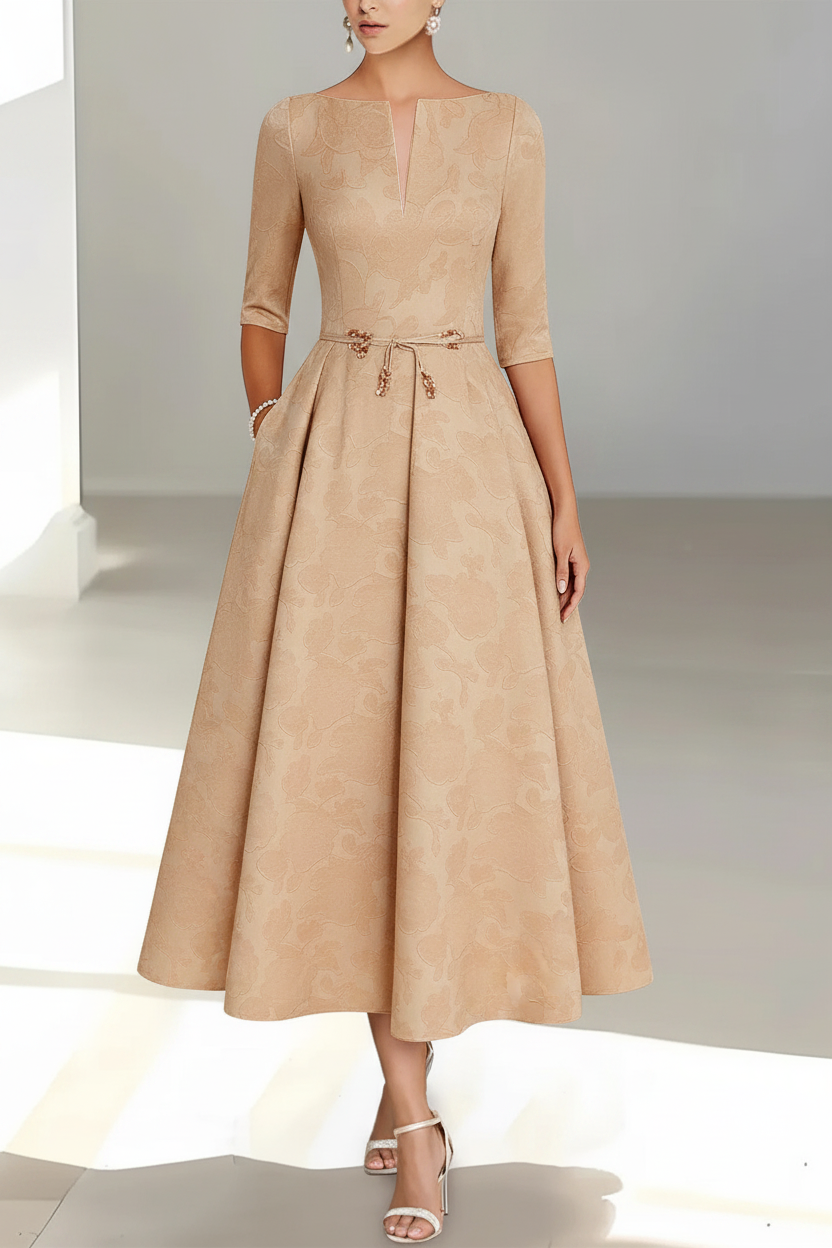 A-Line/Princess Half Sleeves Ankle Length Rose Lace Applique Mother Of The Bride Dresses & Groom With Pockets