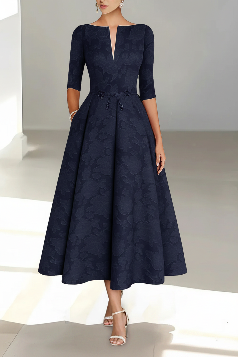 A-Line/Princess Half Sleeves Ankle Length Rose Lace Applique Mother Of The Bride Dresses & Groom With Pockets