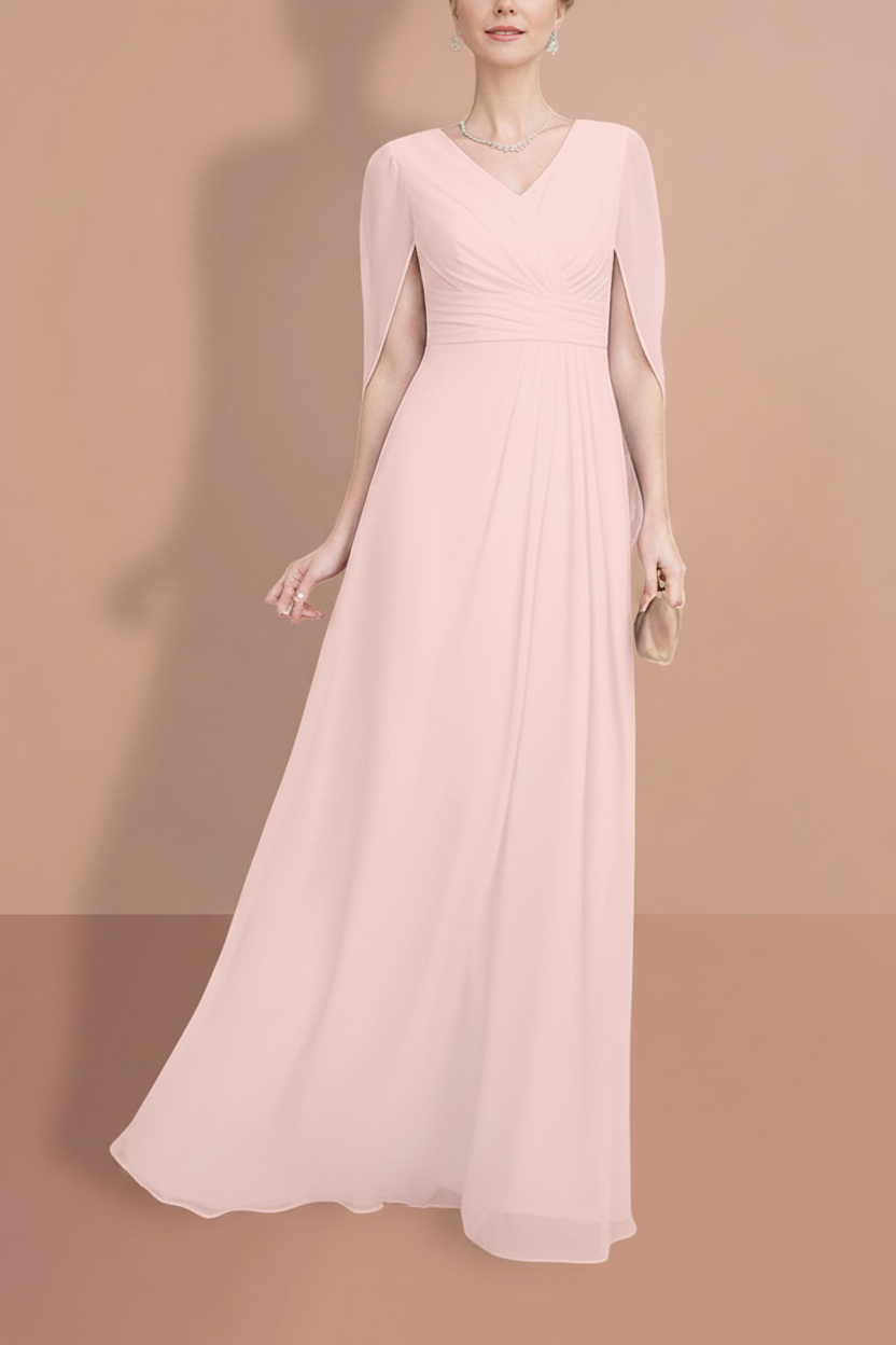 A-Line/Princess Half Sleeves V Neck Mother Of The Bride Dresses