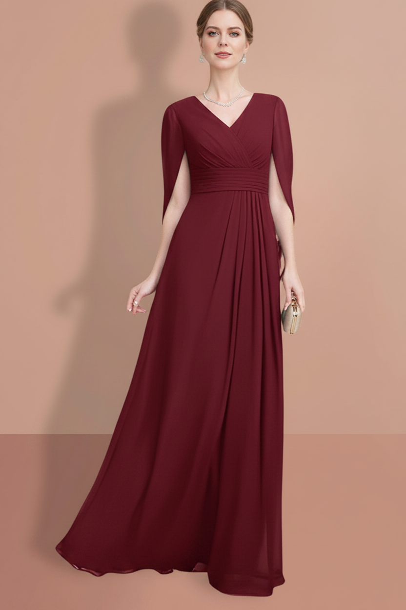 A-Line/Princess Half Sleeves V Neck Mother Of The Bride Dresses