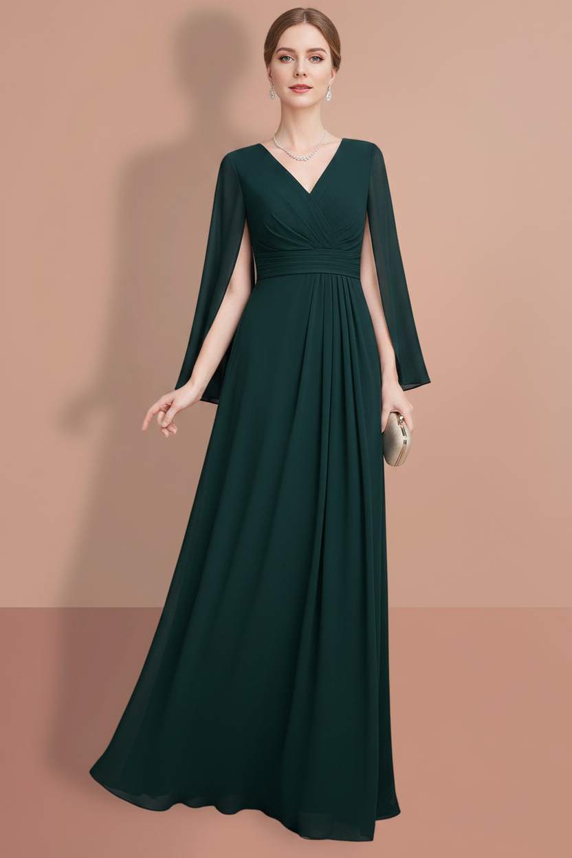 A-Line/Princess Half Sleeves V Neck Mother Of The Bride Dresses